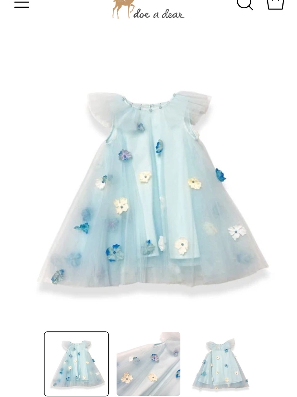 Pastel Blue Floral Appliqué Tulle Dress for Girls